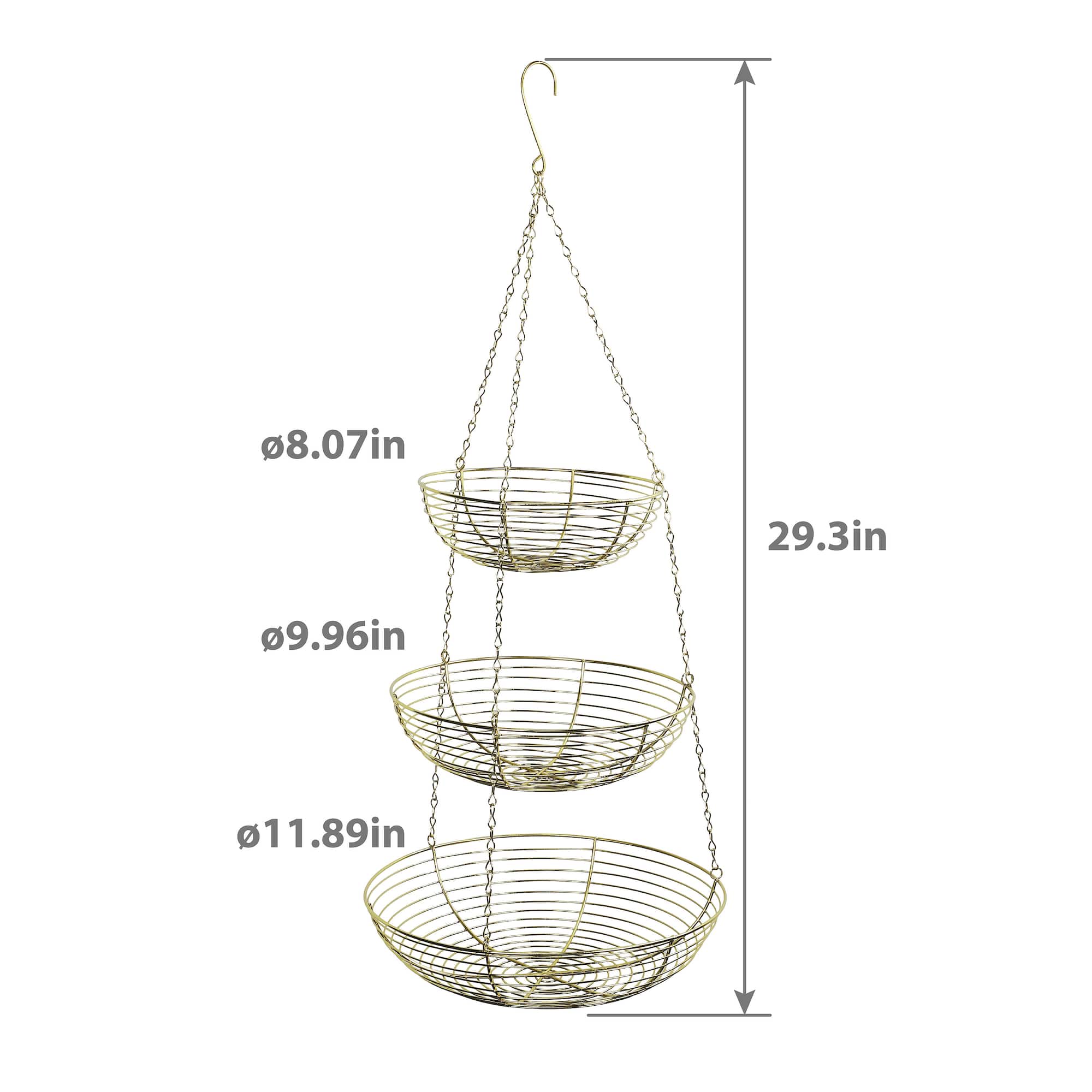 6 Pack: 12" Gold & Copper 3-Tier Hanging Metal Basket